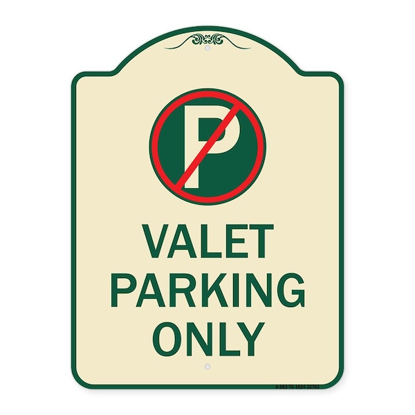 Signmission Designer Series Valet Parking Only, Tan & Green Heavy-Gauge Aluminum Sign, 24" x 18", TG-1824-22763 A-DES-TG-1824-22763 - main